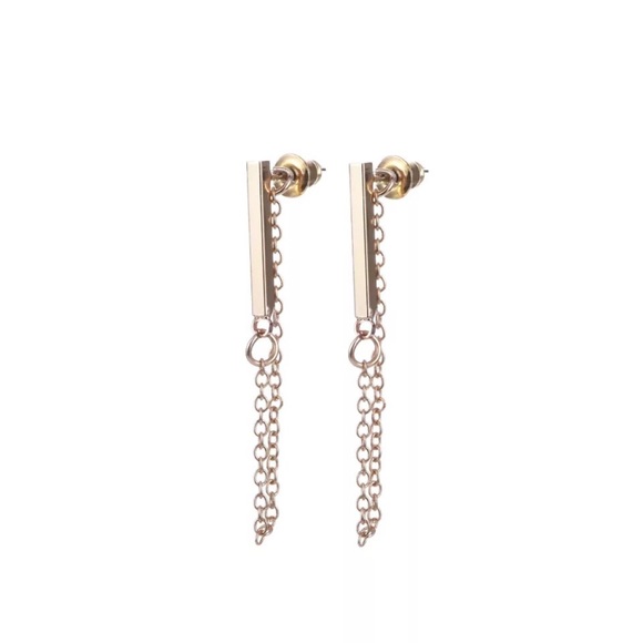Minimalist Chained Bar Stud Earrings - Picture 2 of 4